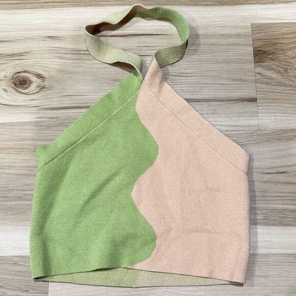 Pacsun LA Hearts Tan Green Retro Halter Top Women’s Small - Picture 2 of 5